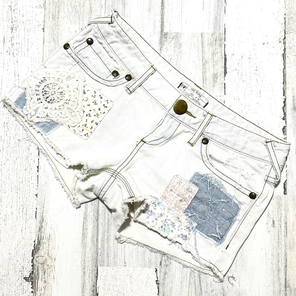 Free People Distressed Patchwork Jean Short’s